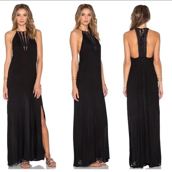chinese dress ladies Acacia Contrast Sleeveless Maxi Dress / Black/White | Meshki main image 1